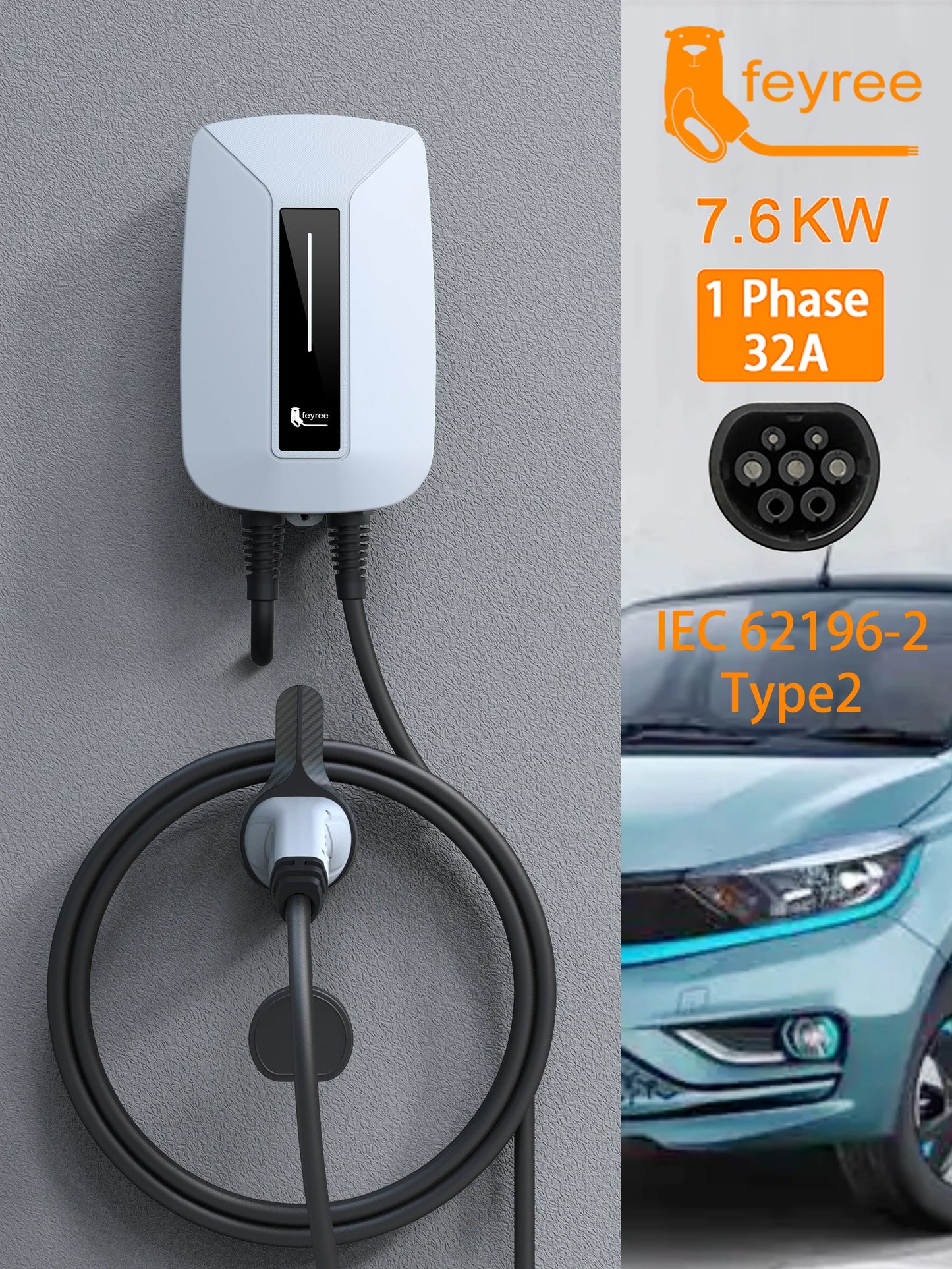 Feyree EV Charger Type2 Plug EVSE Wallbox